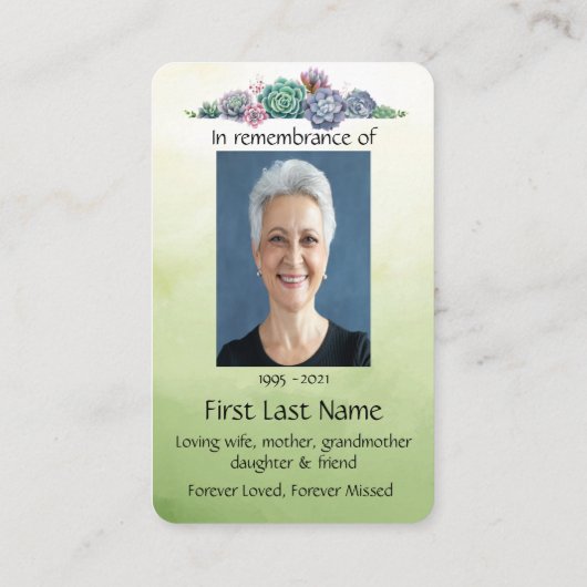 メモリアル写真多肉私の友人のお別れ 名刺 (裏面)