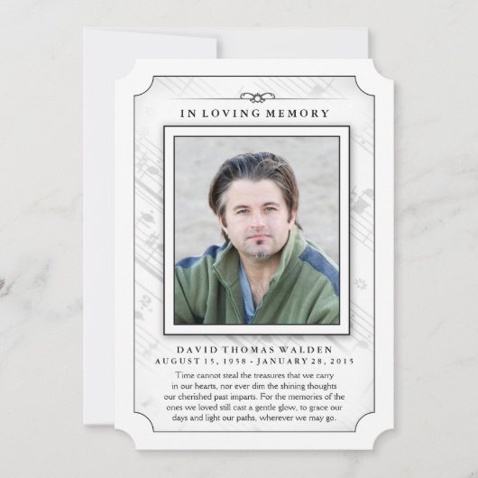 メモリアル写真悔やみや弔慰ありがとう – Music Notes サンキューカード (正面)