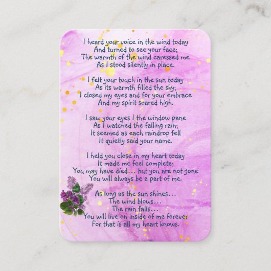 メモリアル写真水彩薄紫ガーデンフラワー 名刺 (正面)