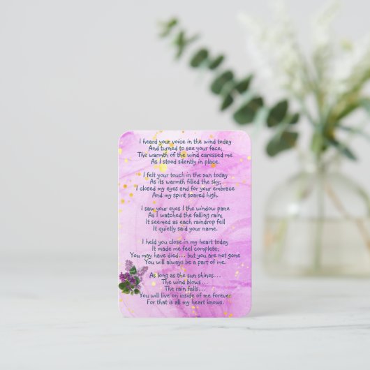 メモリアル写真水彩薄紫ガーデンフラワー 名刺 (スタンド正面)