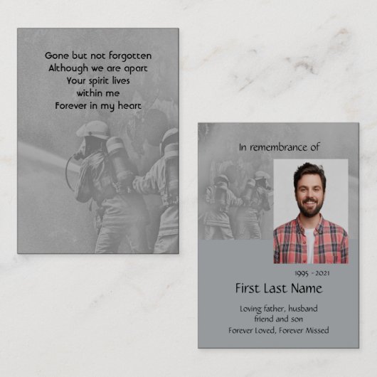 メモリアル写真消防士の消防士の救出 名刺 (正面/裏面)