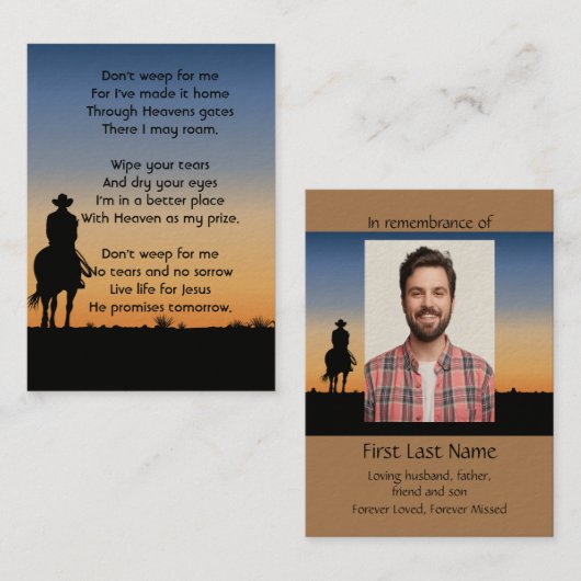 メモリアル写真祈りの言葉ウェスタンホースバックライディングB 名刺 (正面/裏面)