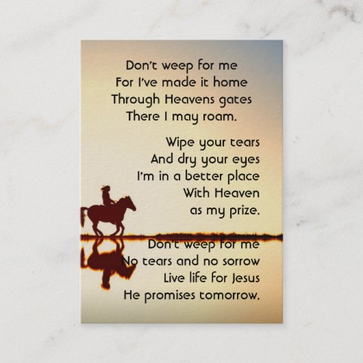 メモリアル写真祈りの言葉ウェスタンホースバックライディングB 名刺 (正面)