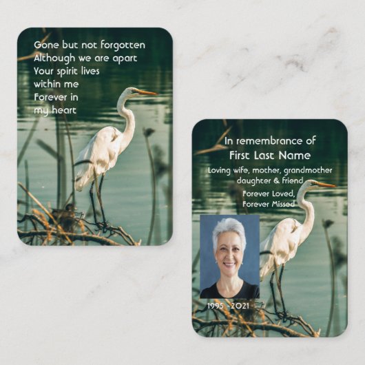 メモリアル写真祈りの言葉エグレットウォーターバード 名刺 (正面/裏面)