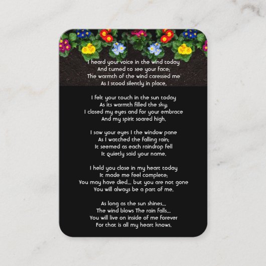 メモリアル写真祈りの言葉ガーデナーガーデニングプリムラ 名刺 (正面)