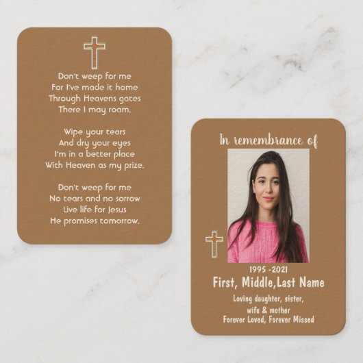 メモリアル写真祈りの言葉シンプルクリスチャンクロス 名刺 (正面/裏面)