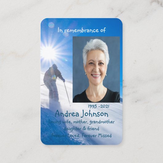 メモリアル写真祈りの言葉スキースキーヤースキーマウンテン 名刺 (裏面)