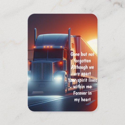 メモリアル写真祈りの言葉セミトラックトラクター – トレーラー 名刺 (正面)