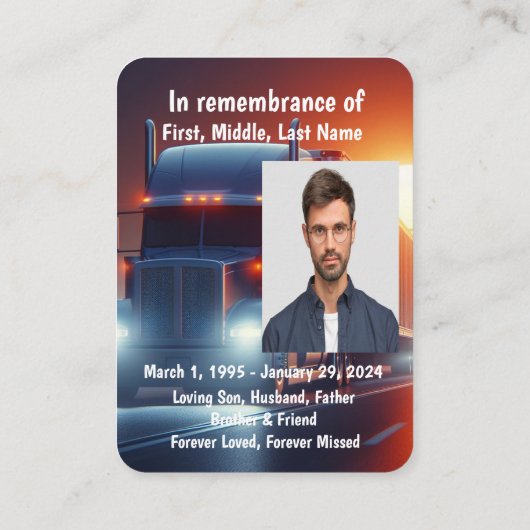 メモリアル写真祈りの言葉セミトラックトラクター – トレーラー 名刺 (裏面)