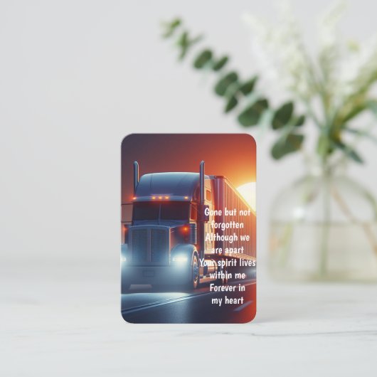 メモリアル写真祈りの言葉セミトラックトラクター – トレーラー 名刺 (スタンド正面)