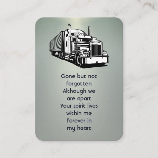 メモリアル写真祈りの言葉セミトラックトラクター – トレーラー 名刺 (正面)