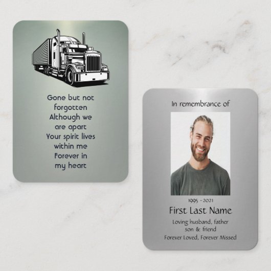 メモリアル写真祈りの言葉セミトラックトラクター – トレーラー 名刺 (正面/裏面)