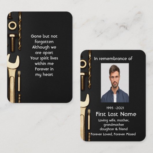 メモリアル写真祈りの言葉ツール整備士 名刺 (正面/裏面)