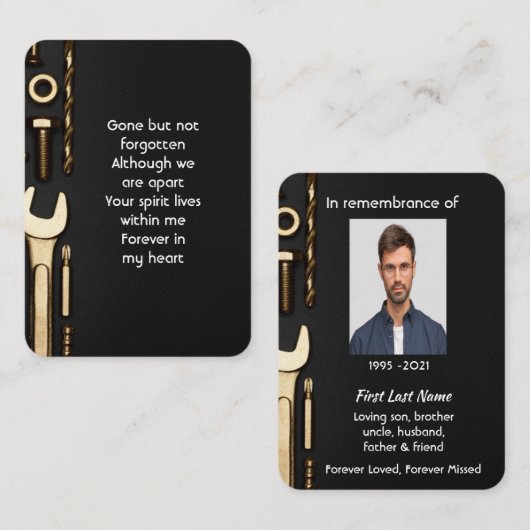 メモリアル写真祈りの言葉ツール整備士 名刺 (正面/裏面)