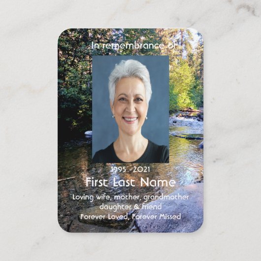 メモリアル写真祈りの言葉ピースフルクリークストリームウォーター 名刺 (裏面)