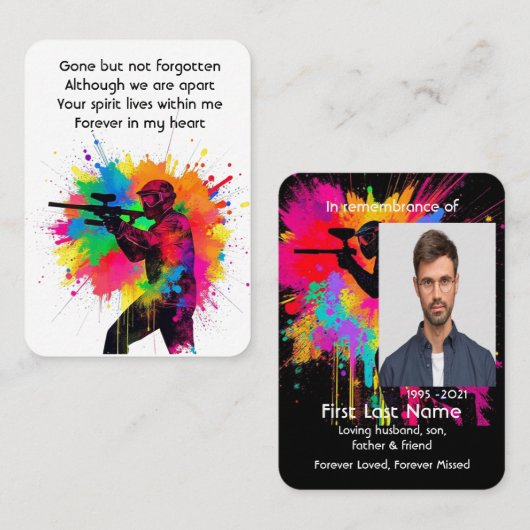 メモリアル写真祈りの言葉ペイントボールゲーム愛好家 名刺 (正面/裏面)