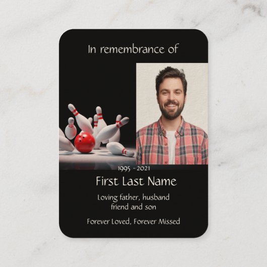 メモリアル写真祈りの言葉ボーリングボウリングをする人、 クリケットの投手 名刺 (裏面)