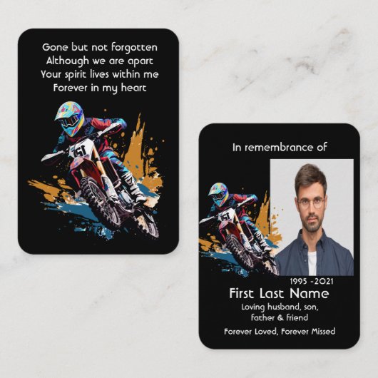 メモリアル写真祈りの言葉モトクロスオートバイレース 名刺 (正面/裏面)