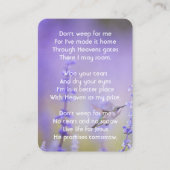 メモリアル写真祈りの言葉ラベンダーハミングバード 名刺 (正面)