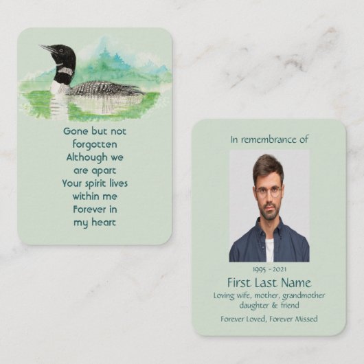 メモリアル写真祈りの言葉水彩共通のルーンバード 名刺 (正面/裏面)