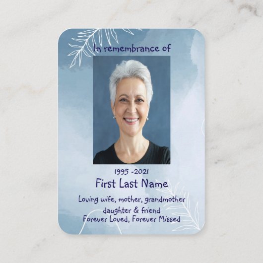 メモリアル写真祈りの言葉水彩Bluejay Garden 名刺 (裏面)