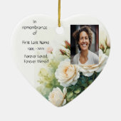 メモリアル写真祈りの言葉白バラ花 セラミックオーナメント (裏面)