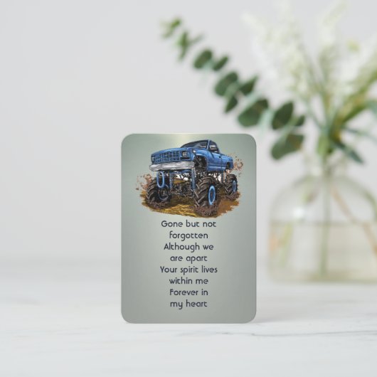 メモリアル写真祈りの言葉4x4トラックオフロードモンスター 名刺 (スタンド正面)