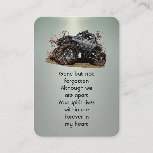 メモリアル写真祈りの言葉4x4トラックオフロードモンスターB 名刺 (正面)