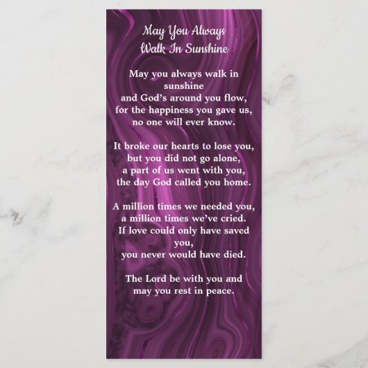 メモリアル写真葬儀祈りの言葉カードパープルマーブル (裏面)