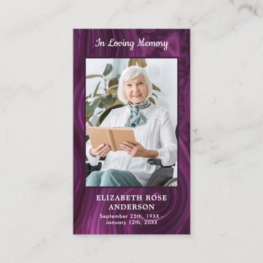メモリアル写真葬儀祈りの言葉カードパープルマーブル コーリングカード (正面)