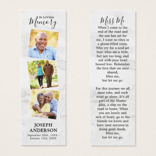 メモリアル大理石3写真葬式祈りの言葉ブックマーク (正面&裏面)