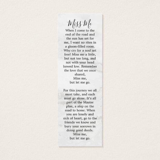 メモリアル大理石3写真葬式祈りの言葉ブックマーク (裏面)