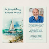 メモリアル帆船シンプル写真葬式祈りの言葉カード (正面&裏面)