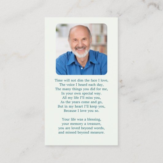 メモリアル帆船モダン写真葬式祈りの言葉カード コーリングカード (裏面)