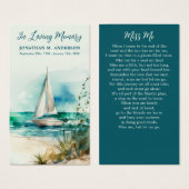 メモリアル帆船水彩葬儀祈りの言葉カード (正面&裏面)