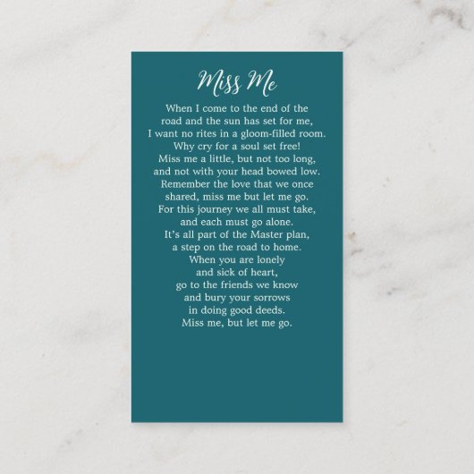 メモリアル帆船水彩葬儀祈りの言葉カード コーリングカード (裏面)