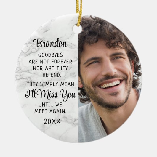 メモリアル引用文写真追悼キープサケマーブル セラミックオーナメント (正面)