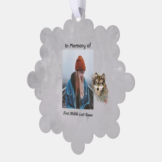 メモリアル形獣水色オオカミ動物 オーナメントカード (左)