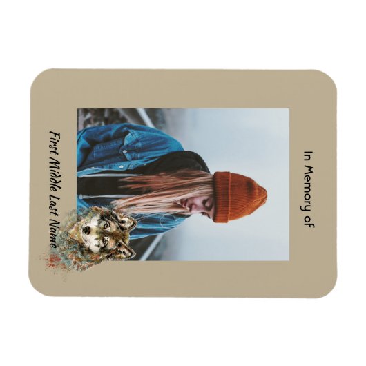 メモリアル形獣水色オオカミ動物 マグネット (横)