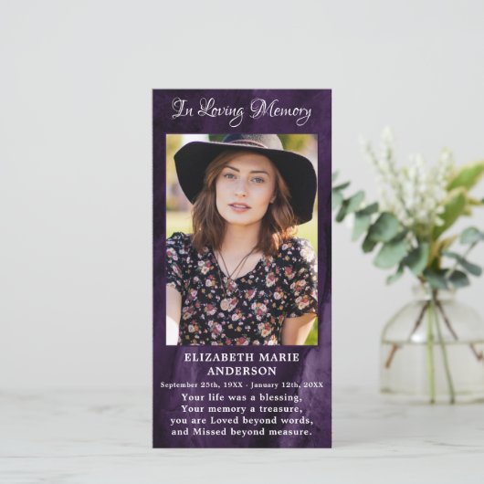 メモリアル悔やみや弔慰写真葬儀祈りの言葉カードパープル (スタンド正面)