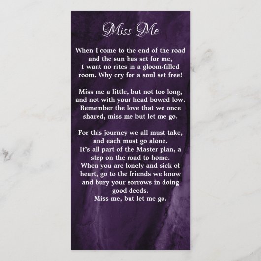 メモリアル悔やみや弔慰写真葬儀祈りの言葉カードパープル (裏面)