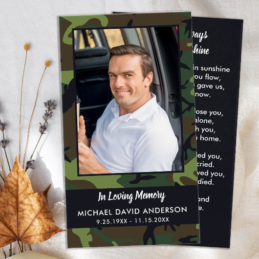 メモリアル悔やみや弔慰写真迷彩柄葬儀祈りの言葉カード