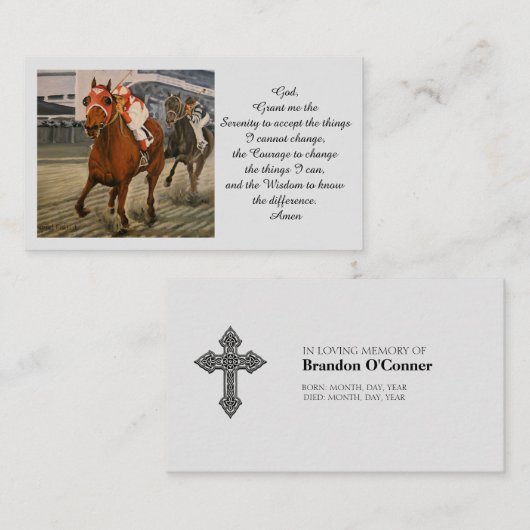 メモリアル悔やみや弔慰競走馬祈りの言葉カード 名刺 (正面/裏面)