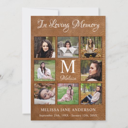 メモリアル悔やみや弔慰8フォトコラージュ革葬式 サンキューカード (正面)