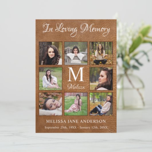 メモリアル悔やみや弔慰8フォトコラージュ革葬式 サンキューカード (スタンド正面)