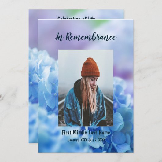 メモリアル招待状あじさいガーデンフラワーズ 招待状 (正面/裏面)