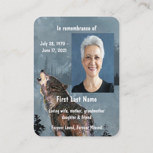 メモリアル招待状ウォーターカラーハウリングウルフ 名刺 (裏面)