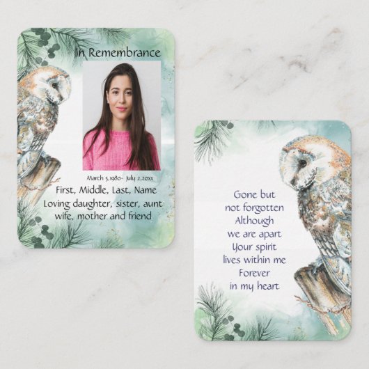 メモリアル招待状ウォーターカラーバーンドウル 名刺 (正面/裏面)