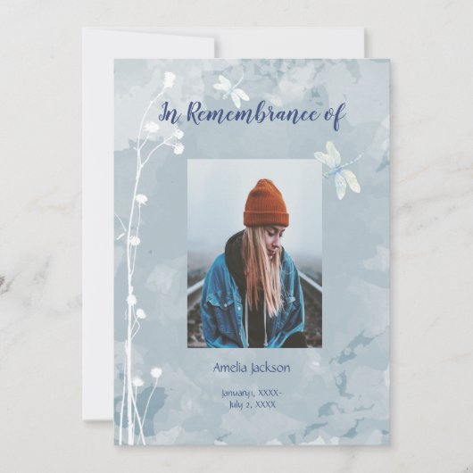 メモリアル招待状トンボ白い花 招待状 (正面)