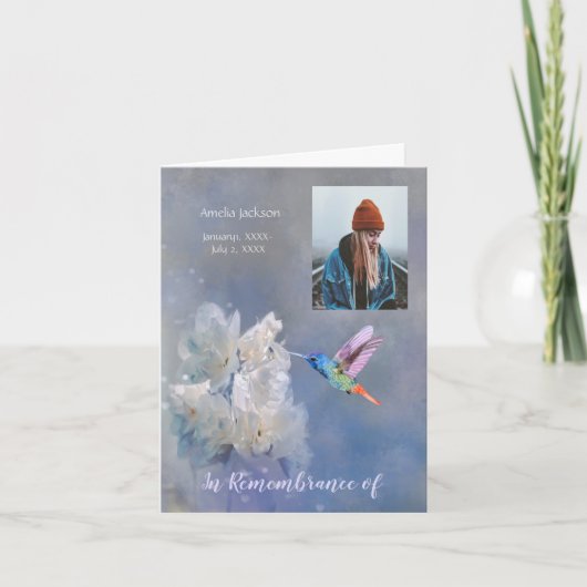 メモリアル招待状ハミングバードホワイト花 招待状 (正面)